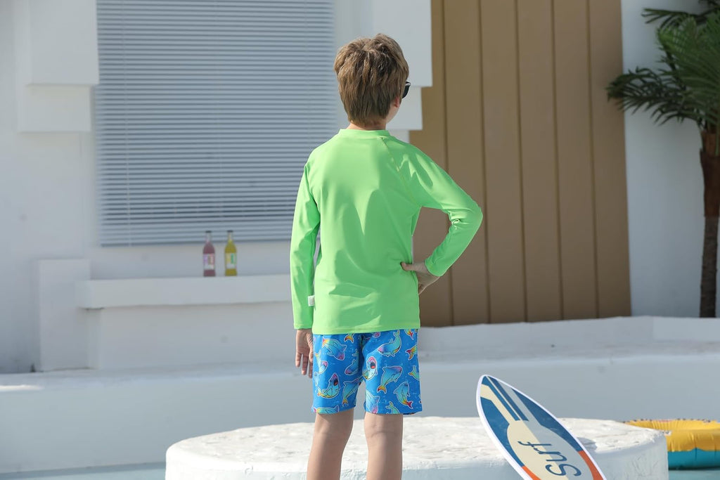 Toddler Boys Rash Guard Sets,Swim Trunks with Compression Liner,Swim Shirt Sets