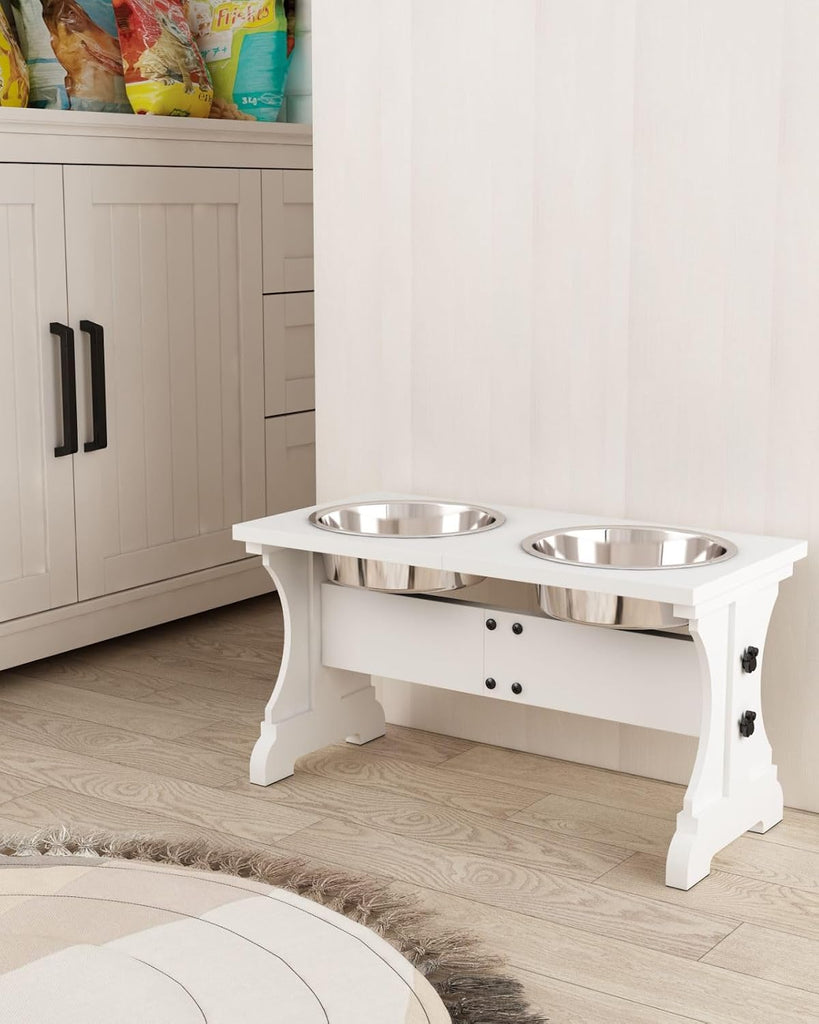 Elevated Dog Bowls, Dog Bowl Stand, 7 Cups 11" H_55 oz Bowl-White