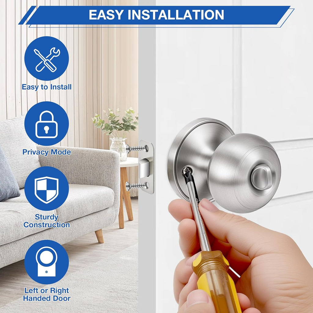 10 Pack Brushed Nickel Door Knobs,Privacy Door Knob with Lock, Interior Doorknobs Silver, Keyless Door Locks Set s