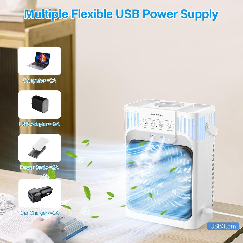 Portable Air Conditioners with Remote, 4-IN-1 Personal Evaporative Air Cooler with 3 Speeds & 3 Mist, 7