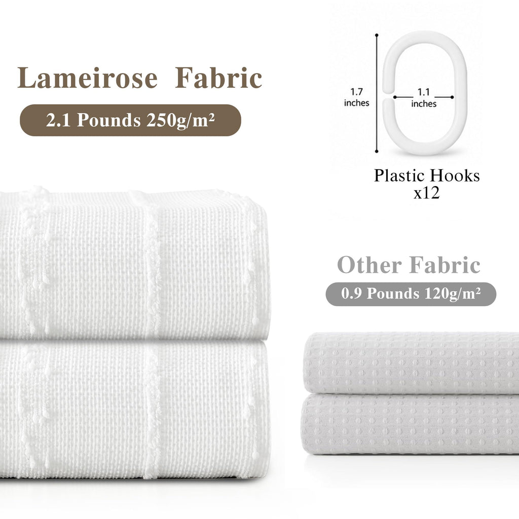 Farmhouse White Boho, 72 x 72 Cotton Blend Tufted Weave Waffle Stripe Textured Heavy Duty, Fabric
