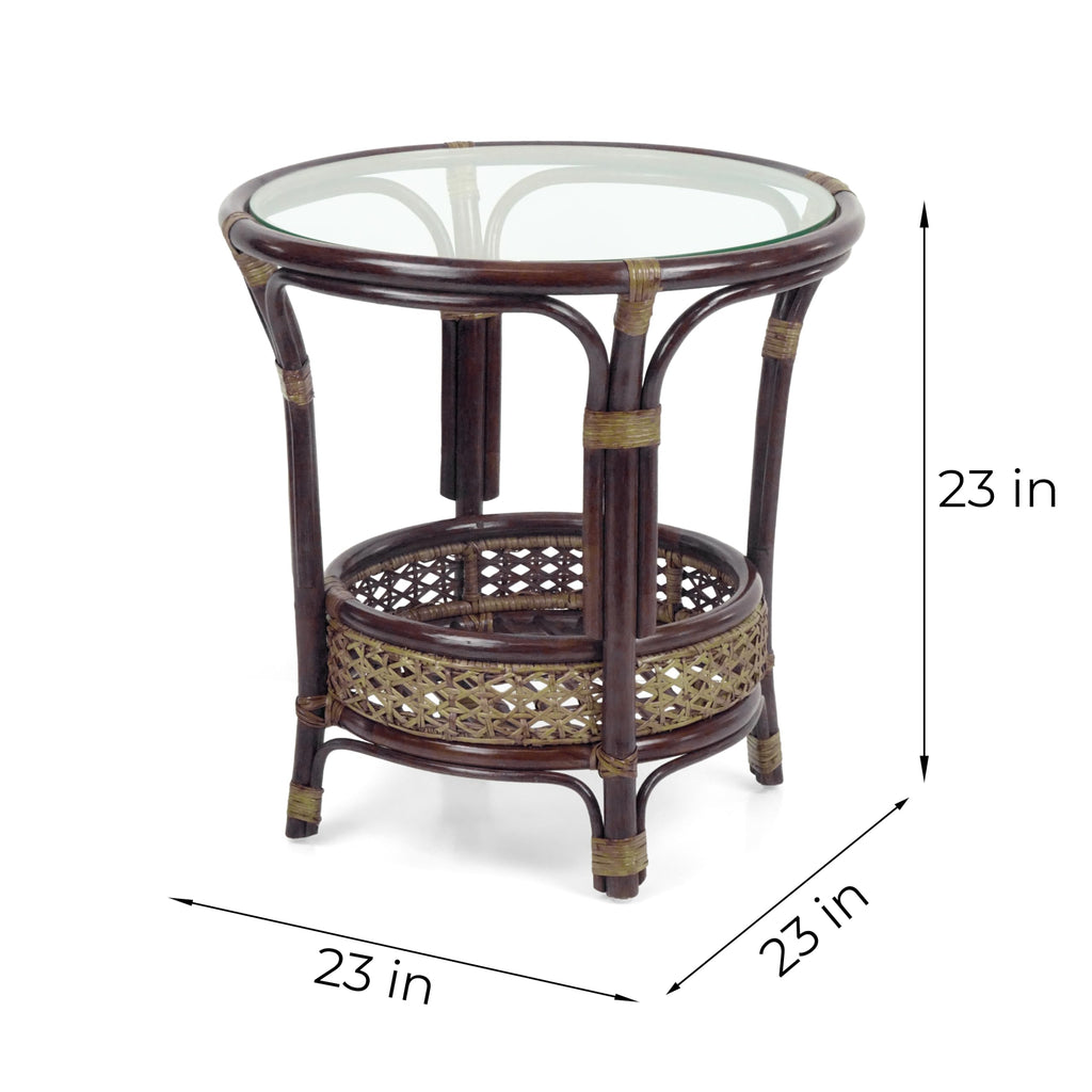 Pelangi Coffee Round Table Dark Brown Color Handmade ECO Natural Rattan Wicker with Glass Top
