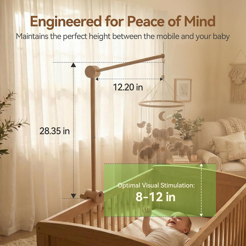 Crib Mobile Arm, 360° Adjustable Wooden Baby Mobile Hanger for Crib