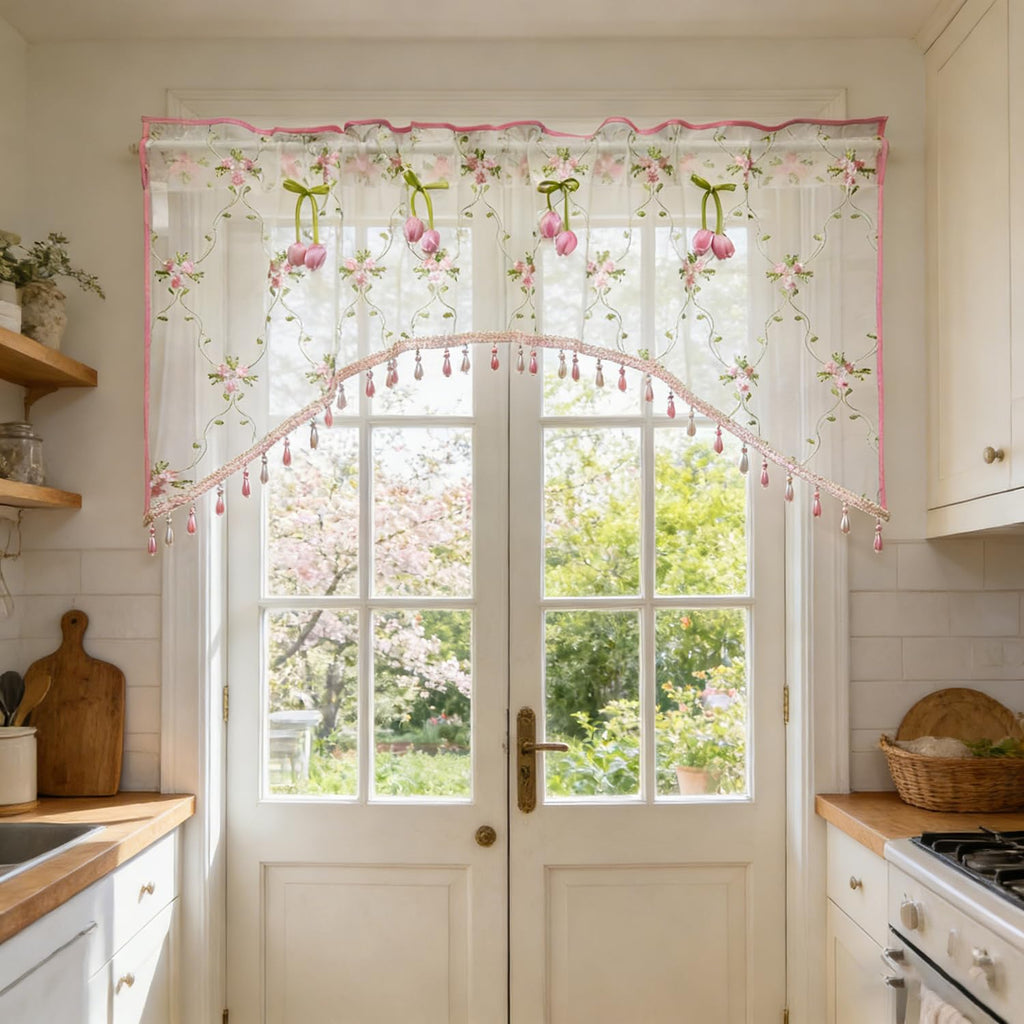 Victorian Floral Lace Sheer Swag Curtain Valance Arched Doorway Curtain