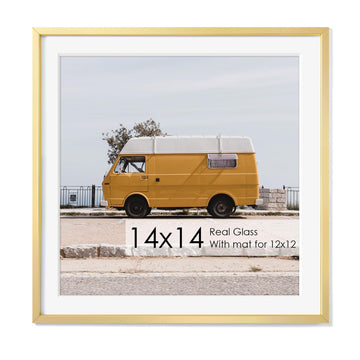 14x14 Aluminum Picture Frame, Premium Square Photo Frames with Mat for 12x12 or Without Mat for 14x14, Simple and
