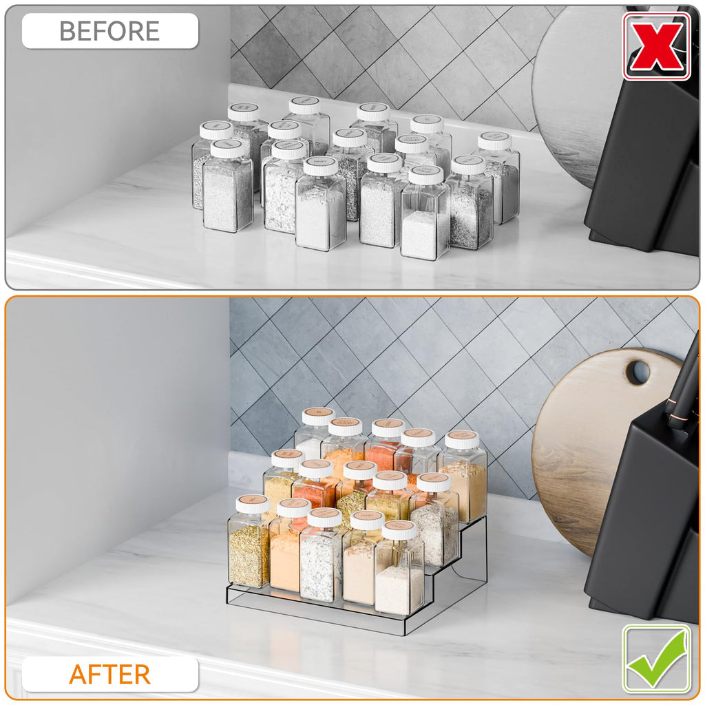 2 Pack 3 Tier Clear Acrylic Spice Rack Organizer for Cabinet and Pantry Shelf - 10.3′′L Small Tiered Spice Rack