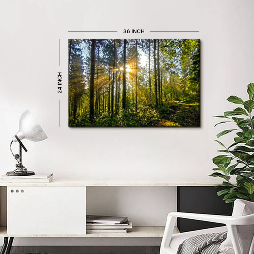 Sunrise Forest Wall Art Nature Mountain Wall Decor 24x36"