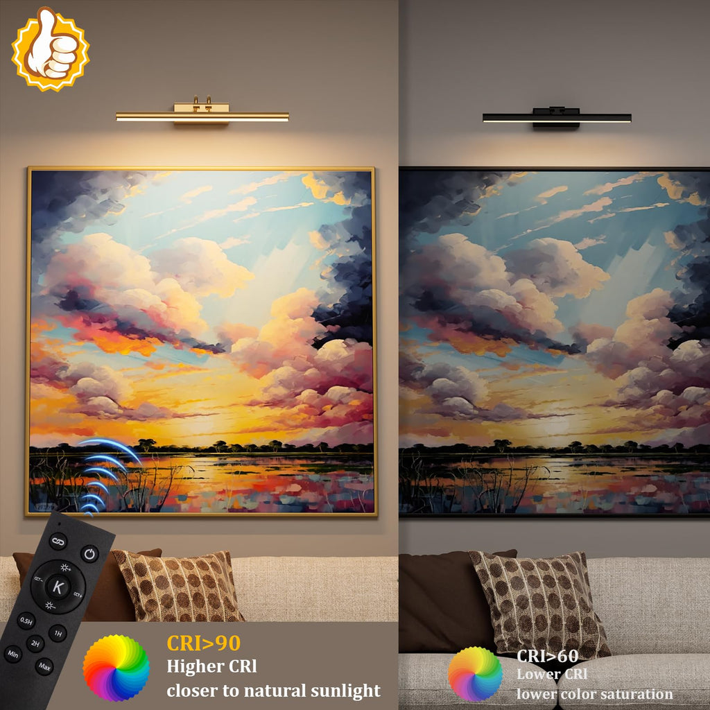 Picture Light for Wall, Gold, RF Remote, USB Charging