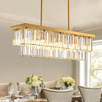 Inspired Odeon Style 10-Light Gold Rectangular Raindrop Crystal 2-Tier Chandelier L40" - A107-B0BZJ42JMH