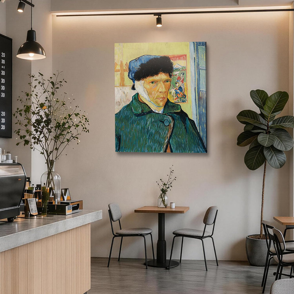 Self-Portrait with Bandaged Ear by Van Gogh - Canvas Wall Art Framed Oil Painting Reproduction, High-Definition