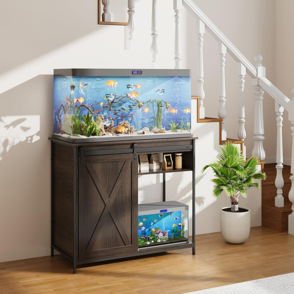 40-50 Gal Aquarium Stand with Cabinet Storage, Power Outlet, Brown