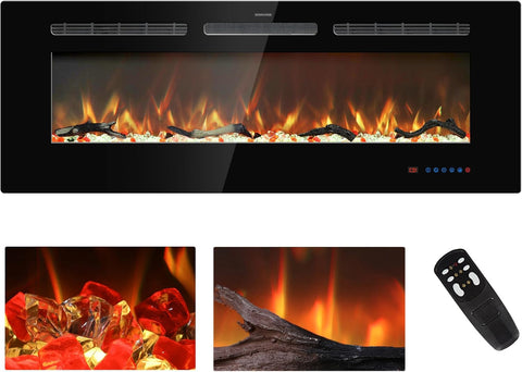 45 inches Electric Fireplace Inserts, Recessed and Wall Mounted Fireplace Heater, Linear Fireplace w/Thermostat