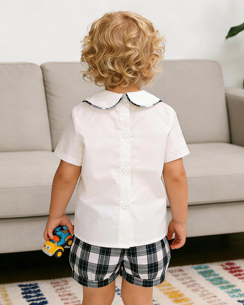 Smocked toddler boy outfits Summer Cotton Short Sleeve boys' button-down shirts Casual 2 piece Clothing Set