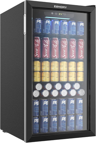 Beverage Refrigerator Cooler, 125 Can Mini Fridge with Glass Door for Soda Beer 