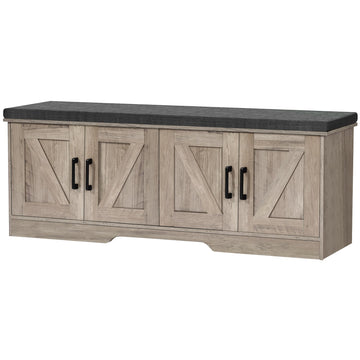 Farmhouse Shoe Storage Bench with 4 Barn Doors & Padded Seat Cushion