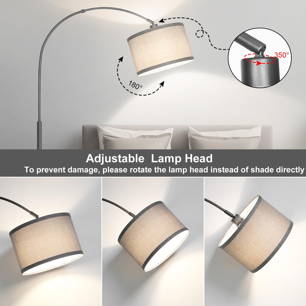 Modern Floor Lamp, Arc Standing Lamp with Gray Lampshade and Pedal Switch