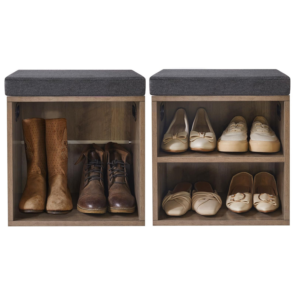 Small Shoe Storage Bench with Cushion, Silver Gray