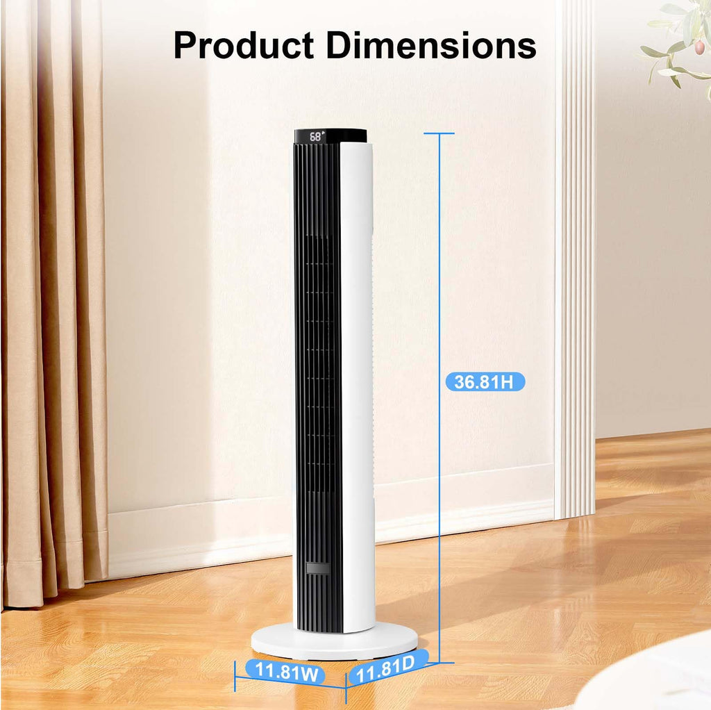 37-Inch Bladeless Portable Tower Fan 80°Oscillating,Quiet Cooling with 12H Timer Remote Control, 6 Speed, 4 Modes
