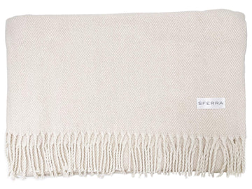 Celine Herringbone, 100% Cotton Throw Blanket - Taupe