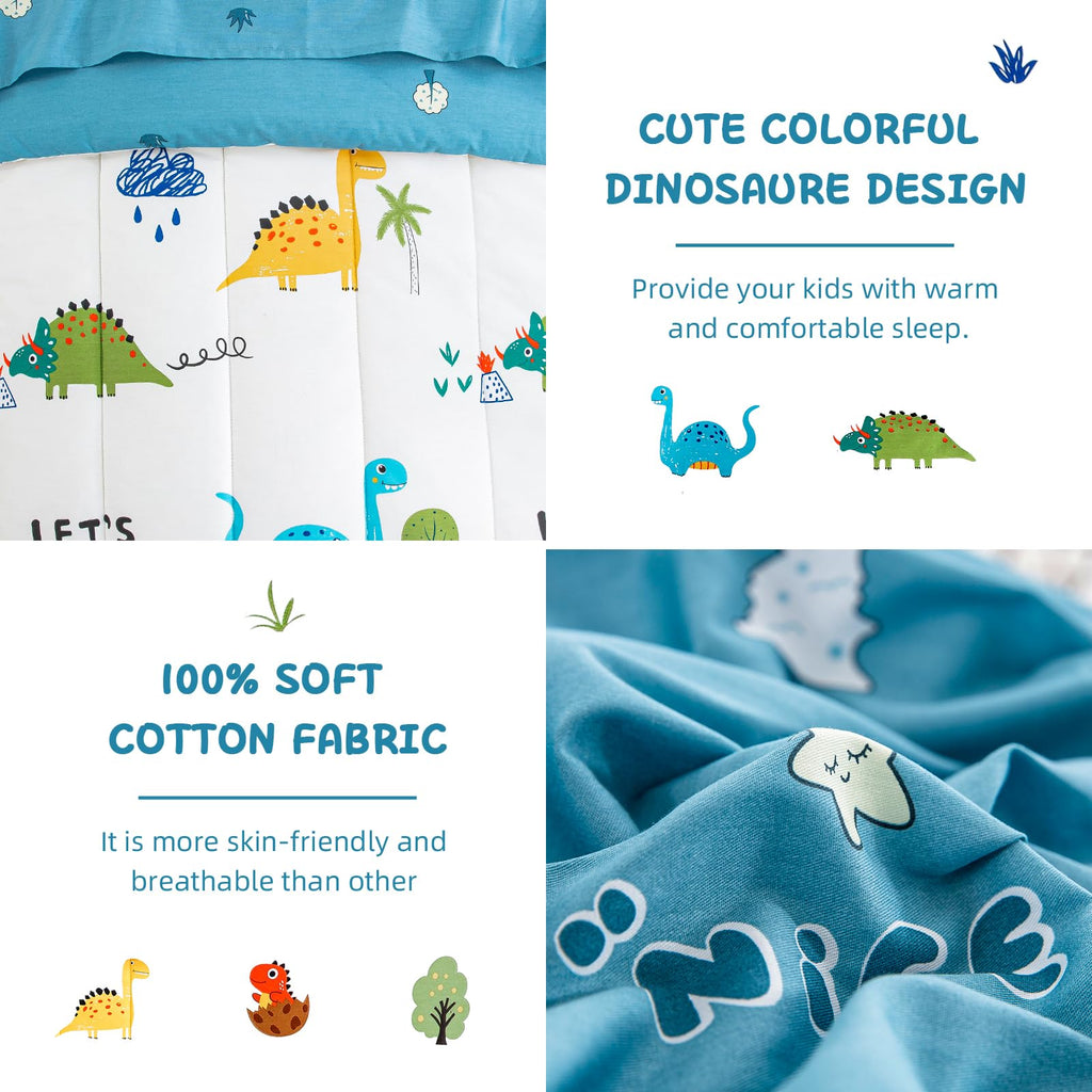 Cotton Toddler Bedding Set, 4 Pieces Dinosaur Kids Bed Comforter Set