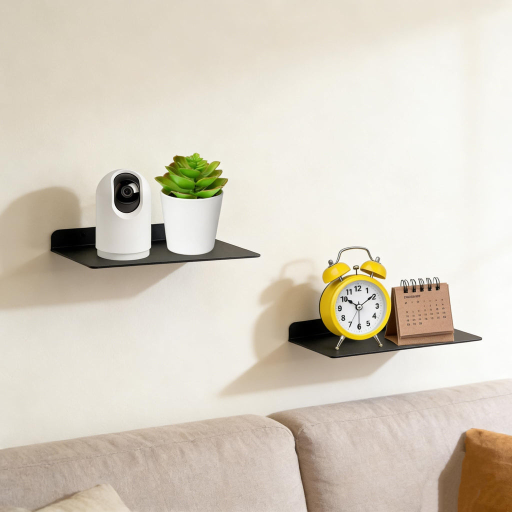 Small Floating Shelf, Wall Shelf, Metal Floating Shelves for Echo, Cameras, Small Speaker, Wall Shelves (Black 1pcs