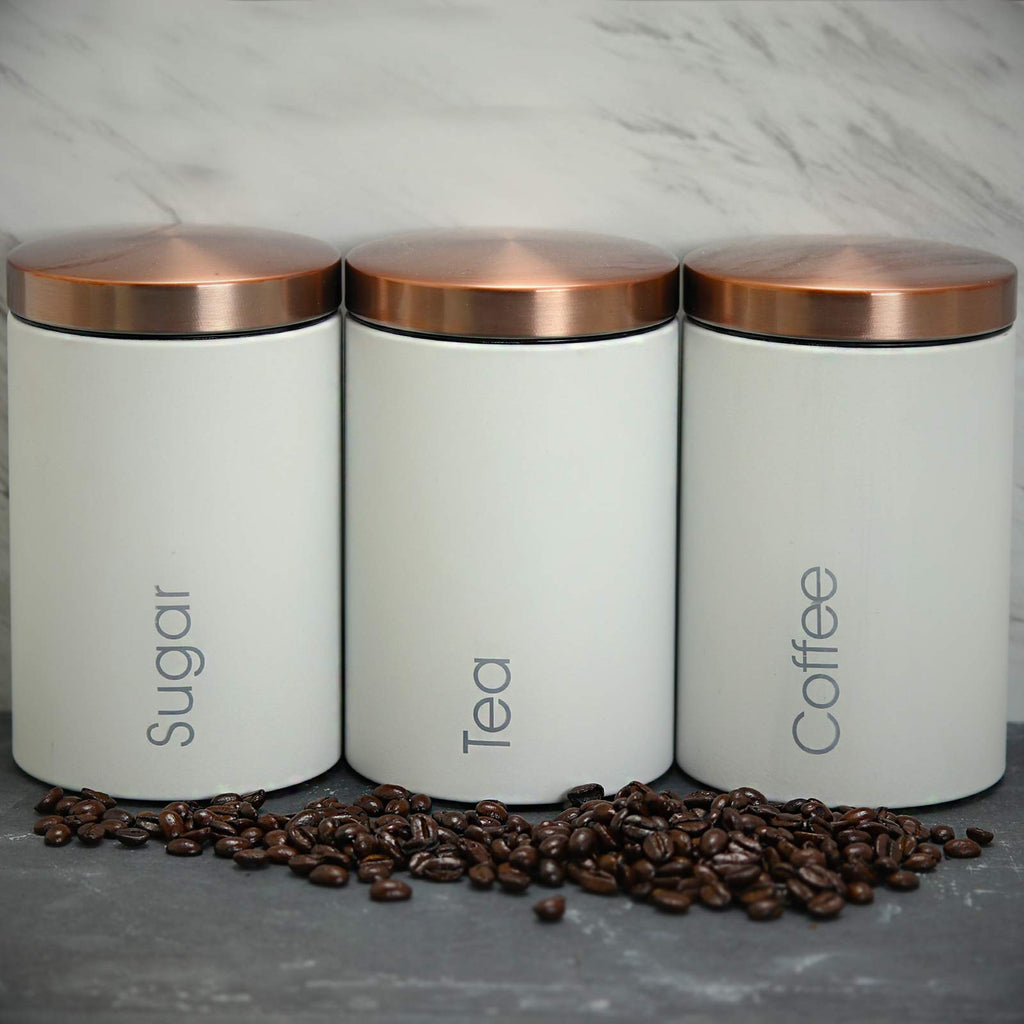 Essential Kitchen Storage 3 Piece Sugar, Coffee and Tea Canister Set in Matte White