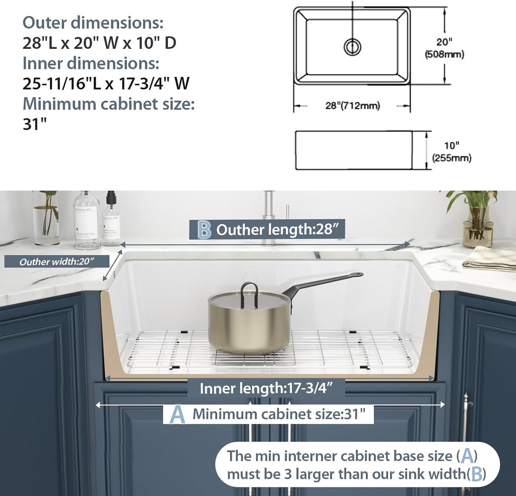 28 White Farmhouse Kitchen Sink - 28 Inch Farmhouse Kitchen Sink Apron Front White Fireclay Ceramic Porcelain Single