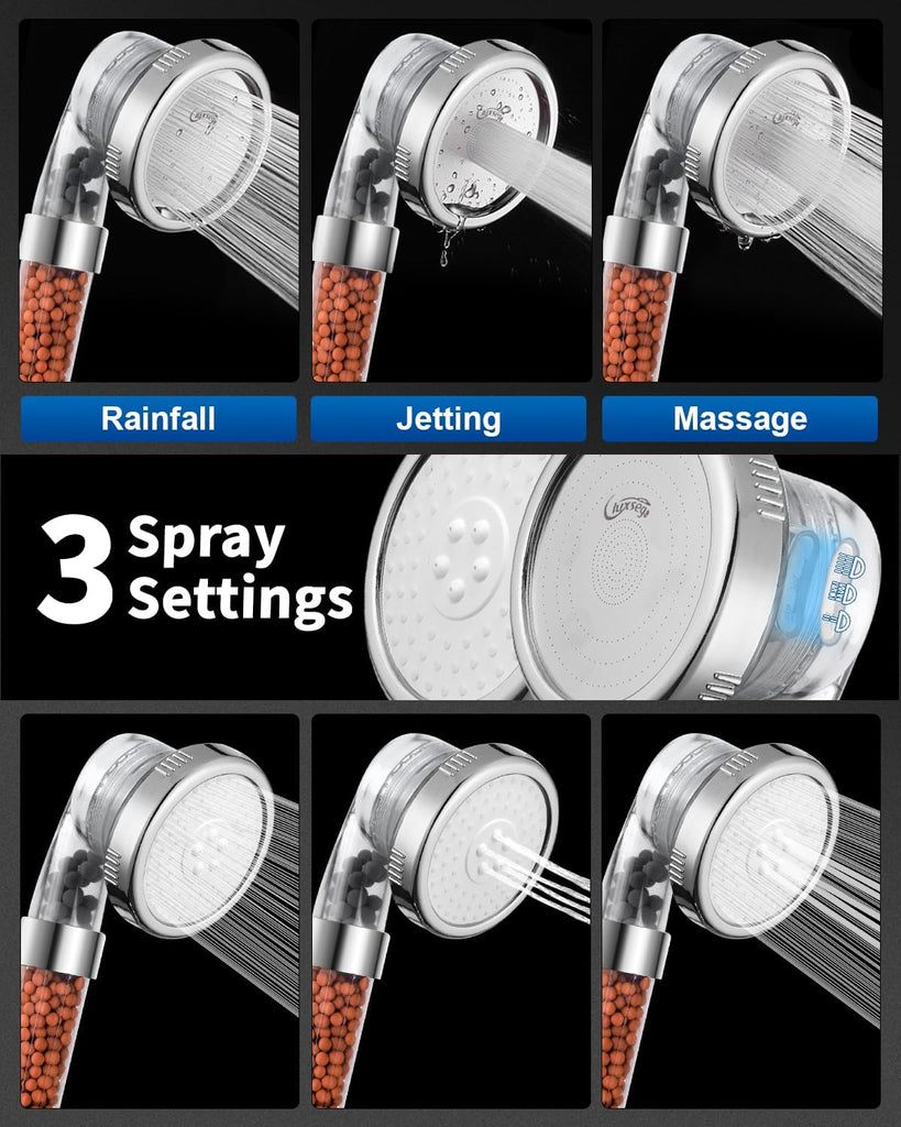 Filtered Shower Head for Hard Water, High Pressure 3 Modes Shower Heads with Handheld Spray
