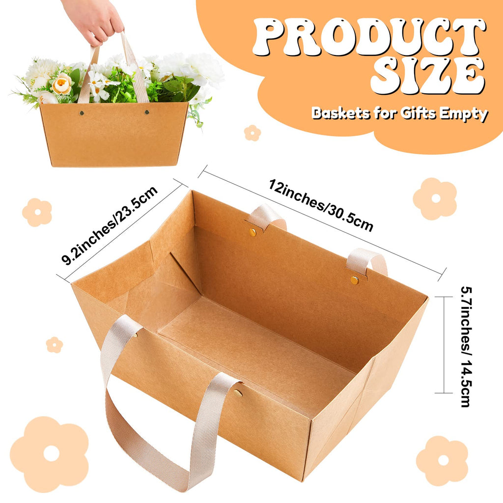 30 Pcs Basket for Gift Empty DIY Bulk Gift Basket Kit with Handle Kraft Cardboard Tray with 30 Bag 30 Bow Market Tray