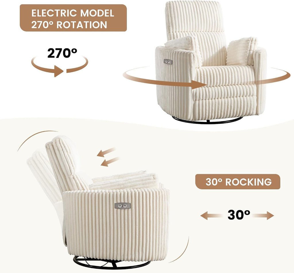 Power Recliner,Nursery Swivel Glider Rocking Chair with USB Port,Upholstered Adult Electric Recliner Rocking Chair