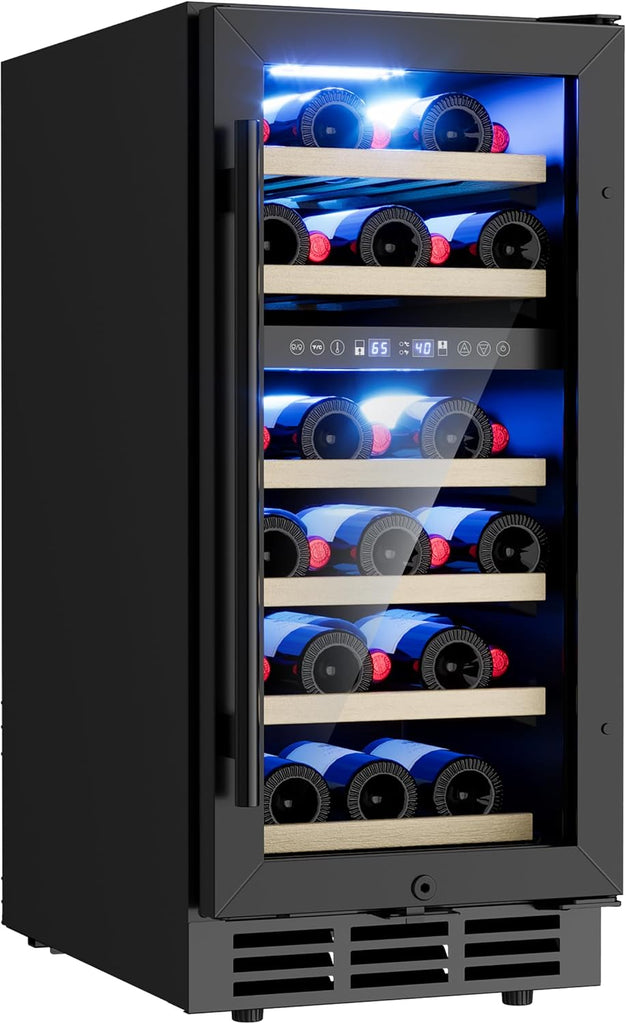 15 Inch Under Counter Refrigerator, 29 Bottle Dual Zone Wine Fridge for Built-In