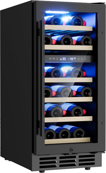 15 Inch Under Counter Refrigerator, 29 Bottle Dual Zone Wine Fridge for Built-In