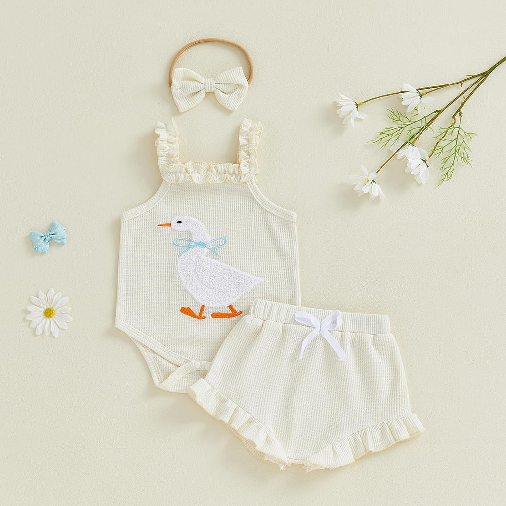 Baby Girl Clothes Infant Sleeveless Romper Bodysuit + Ruffle Bloomers Shorts+Headband Newborn Summer Outfits Set