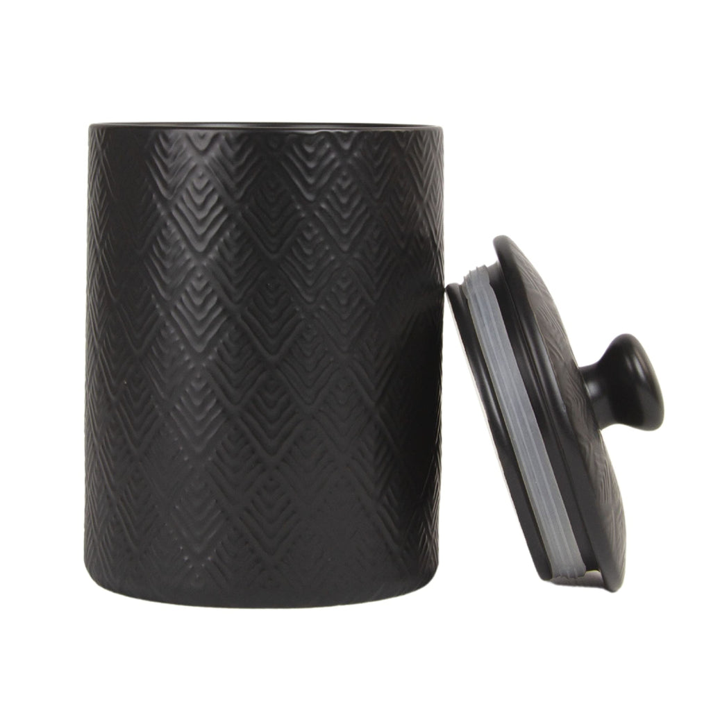 Embossed Marquis Ceramic Kitchen Canister Set, Set of 3, Matte Black