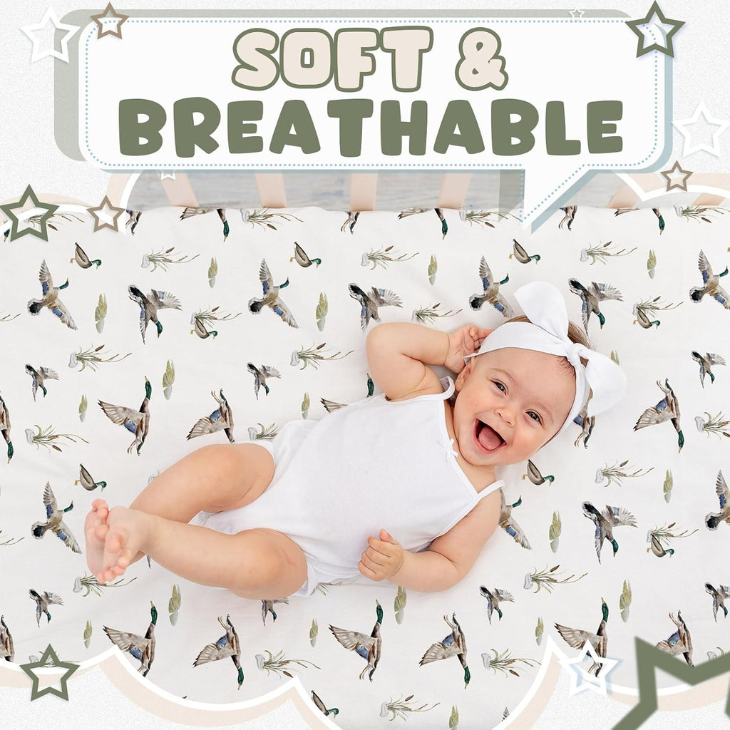4 Pack Mallard Duck Baby Crib Fitted Sheet 52'' x 28'' Duck Hunting Stretchy Neutral Fitted Crib Mattress Sheet