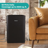 50 Pint Portable Dehumidifier with Built-In Pump in Black
