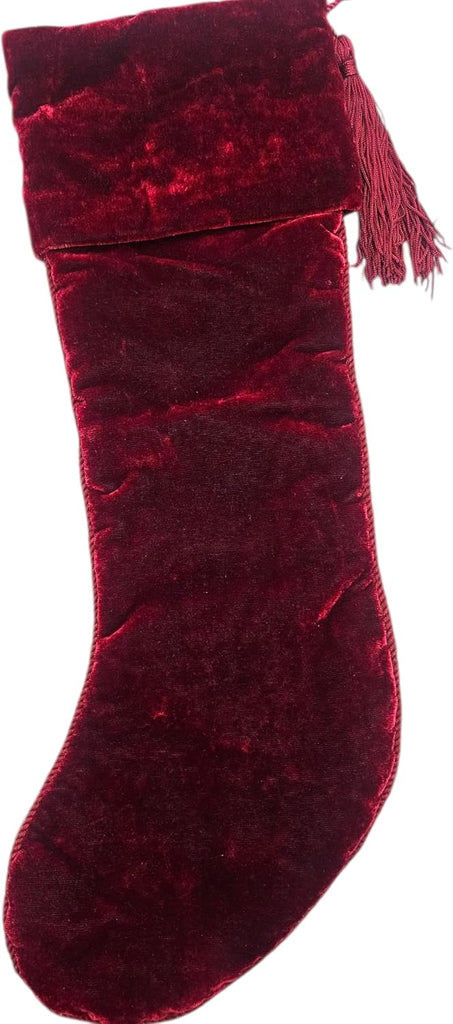 Handmade Red Velvet Christmas Stocking 21"x7" - Beaded Santa & Reindeer Design Luxury Embroidered Holiday Stocking