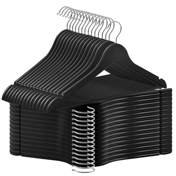 30 Pack Wooden Coat Hangers, 360° Swivel Hook, Suit Hangers with Anti-Slip Notches, Clothes Hangers for Jackets