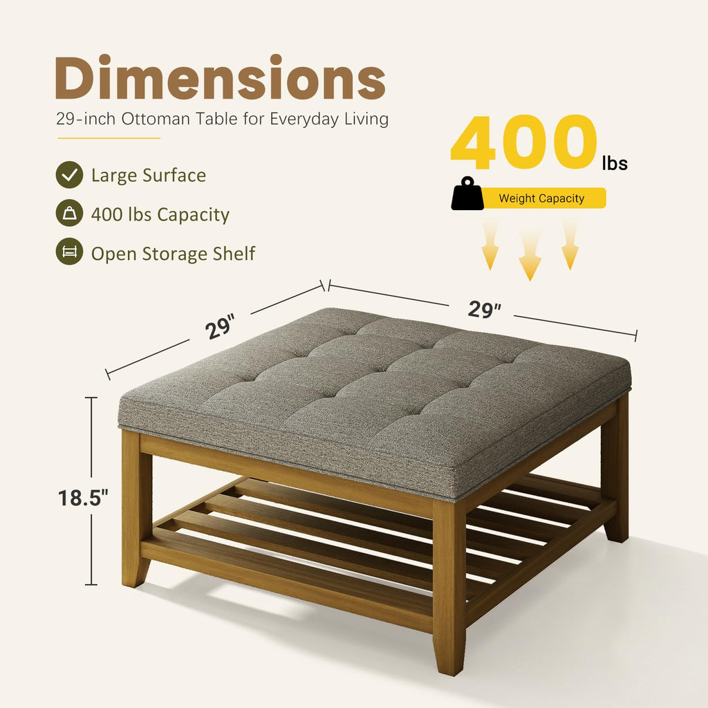 Ottoman with Storage Bench, Linen Ottoman Coffee Table, Granite