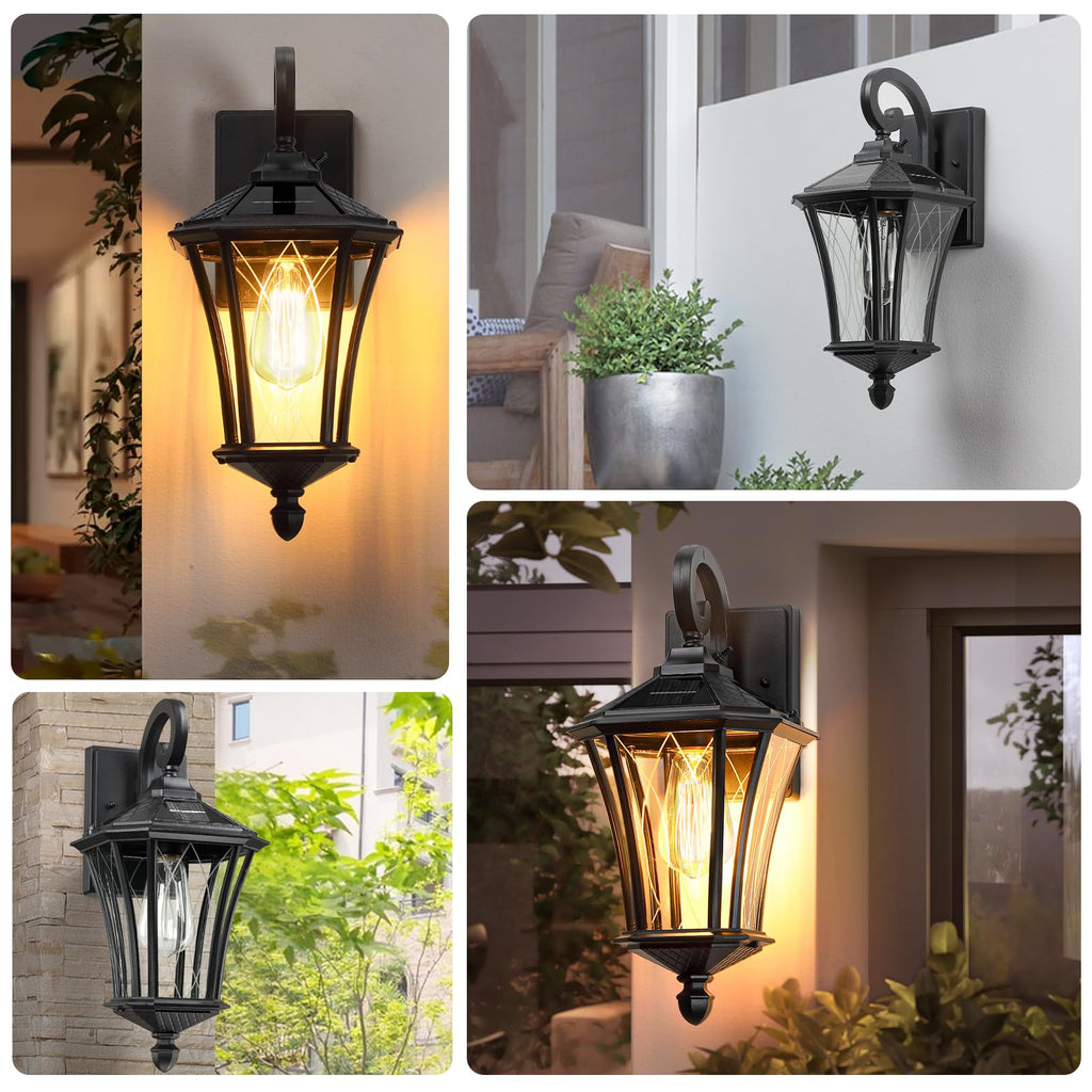16" Solar Wall Lights, Dusk to Dawn Solar Porch Light, Black, 1 Pack