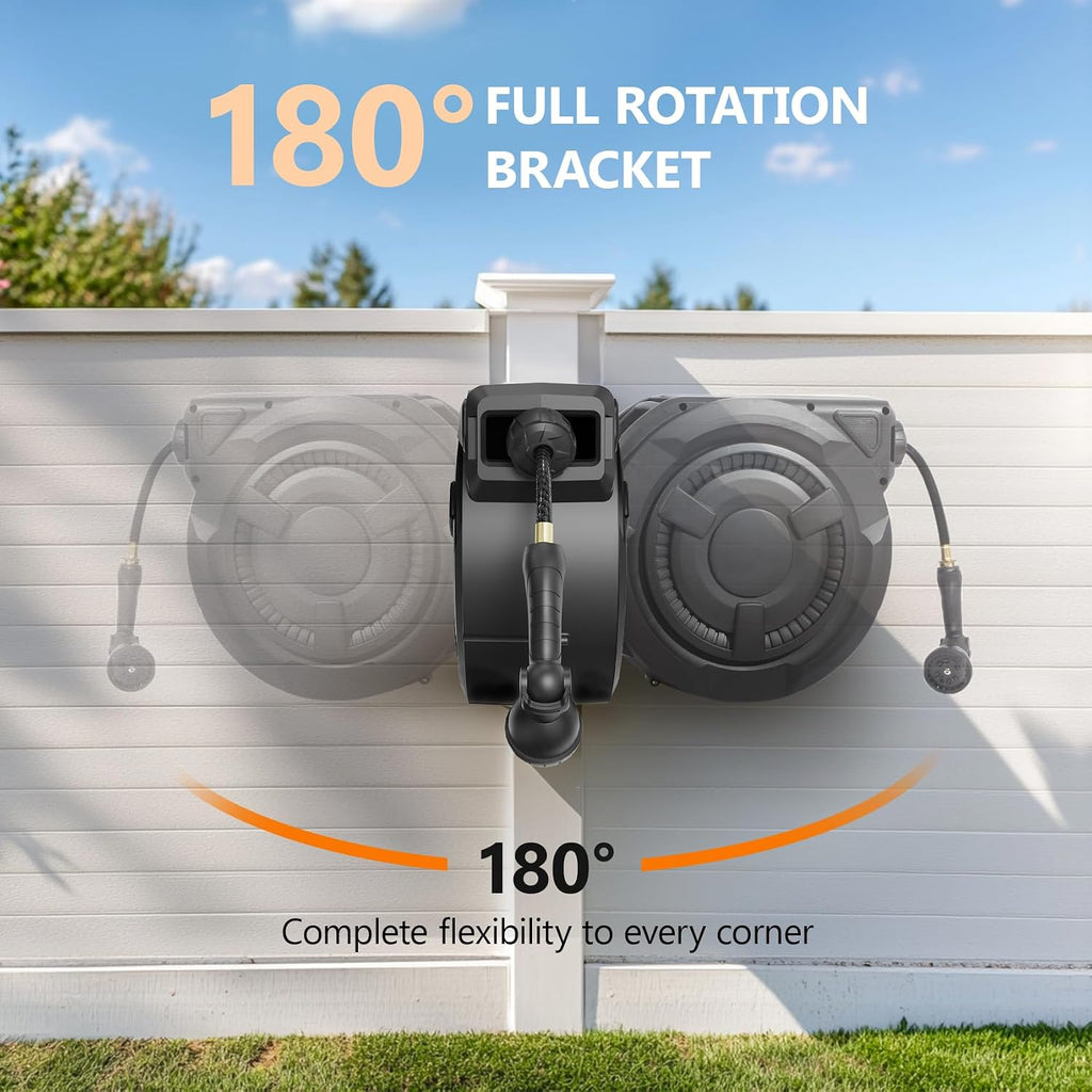 Retractable Garden Hose Reel 1/2 in x 100 ft, Heavy Duty Wall Mounted Hose Reel with 10- Function Sprayer Nozzle