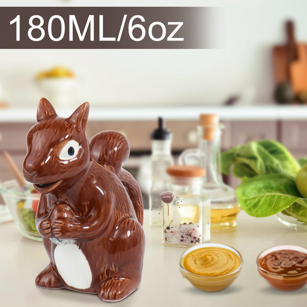 Squirrel Gravy Boat, 6 Oz Ceramic Sauce Boat for Gravy, Warming Sauces, Salad Dressings, Milk, Novelty Gift for