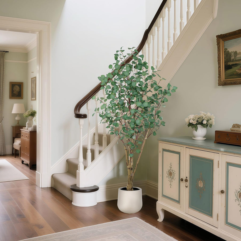 Artificial Eucalyptus Trees with White Planter, 6 FT Faux Eucalyptus Plants Indoor Tall Fake Floor Trees with Silk
