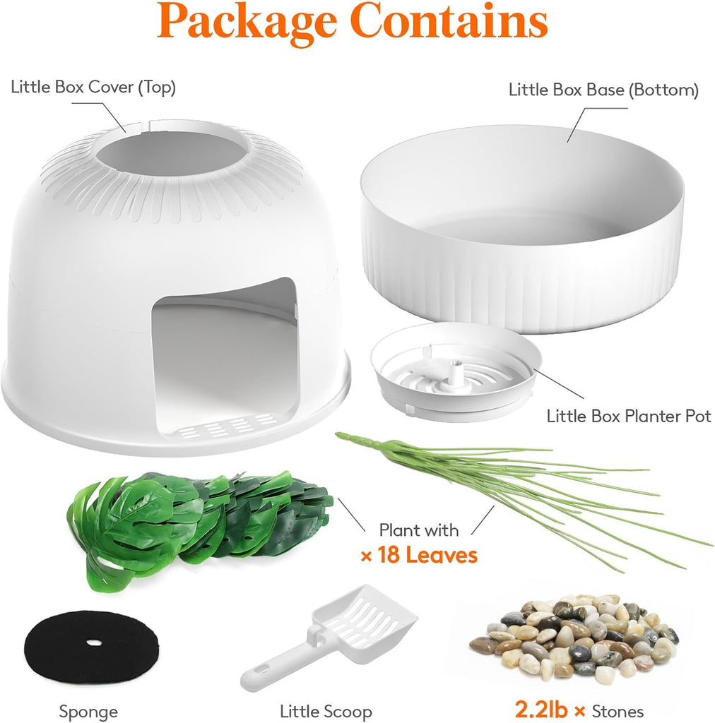Hidden Plant Cat Litter Box with Plastic Scoop, White