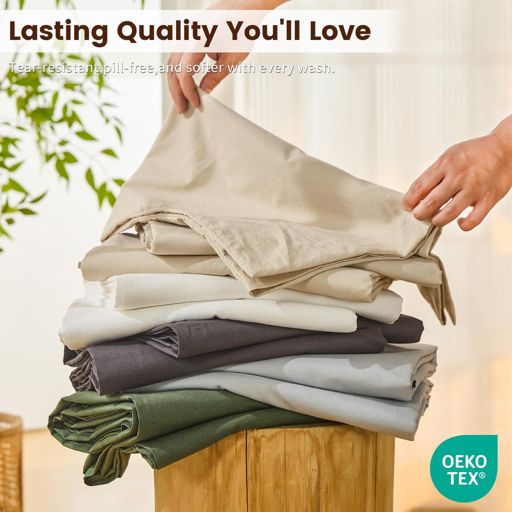 100% French Linen Bed Sheet Set - 16" Deep Pocket, 4-Piece