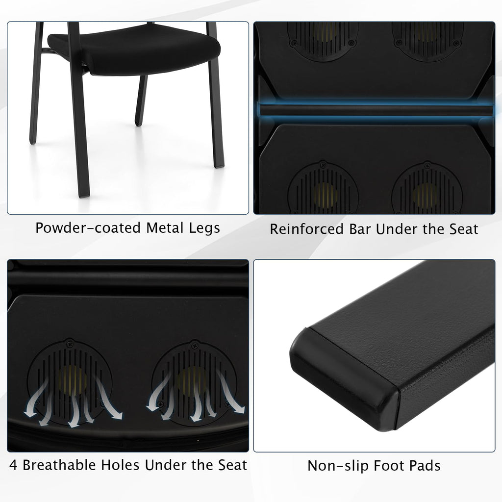 2-Pack Reception Room Chair Set with Mesh Back, Metal Frame & Padded Seat, Armrests, No Wheels, Stacking Guest Chairs