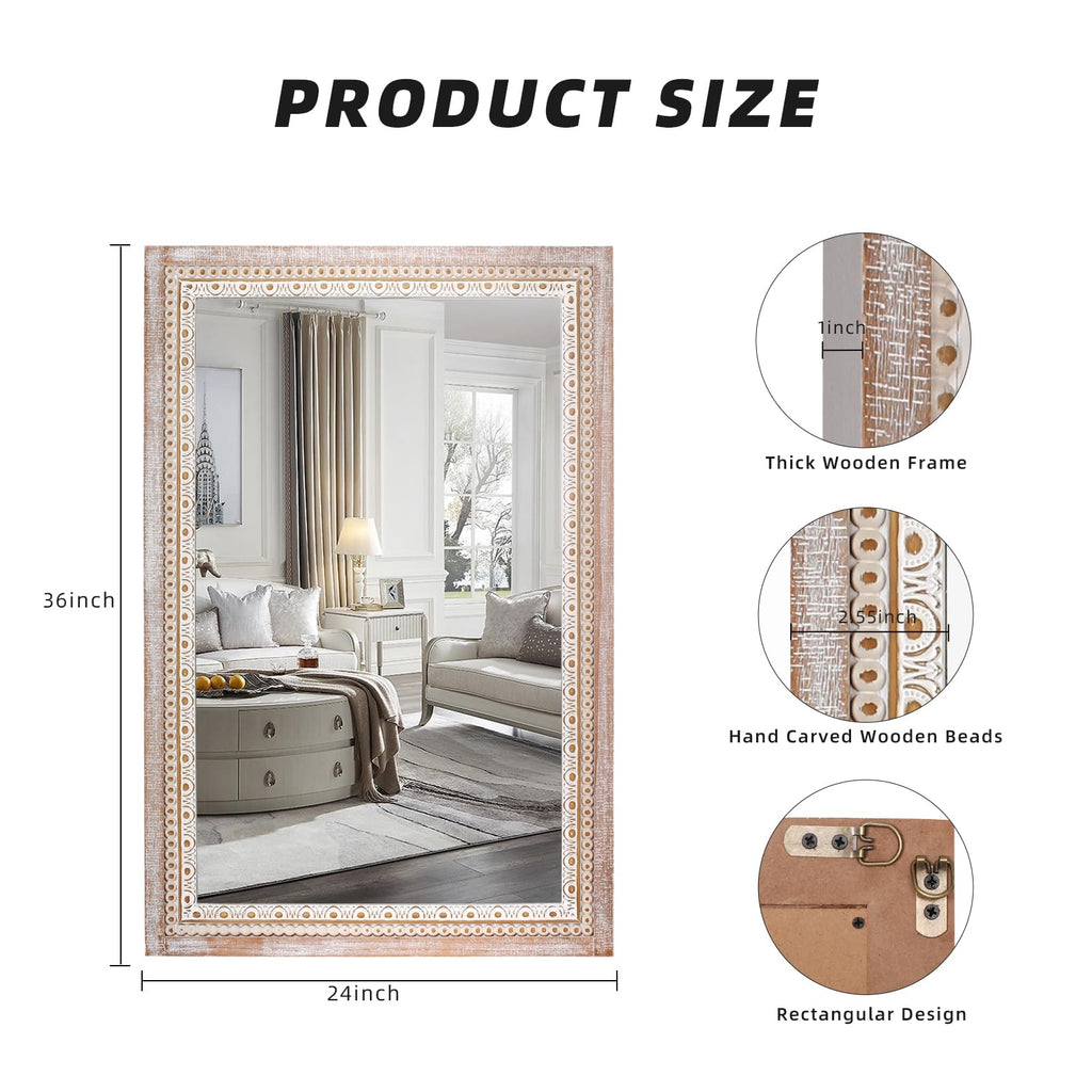 24x36 Inch Rustic Farmhouse Rectangle Mirror for Wall Decor - Wood Mirrors