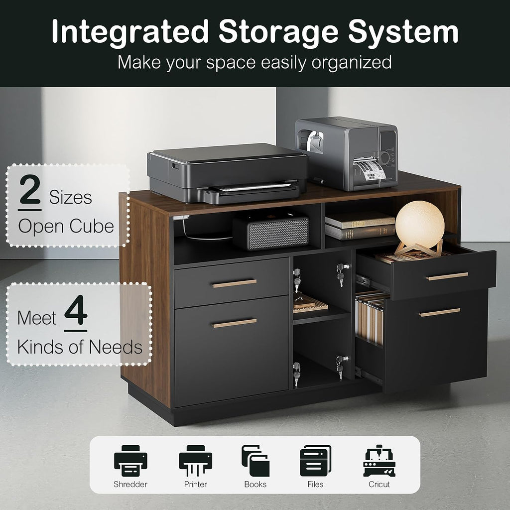4 Drawer File Cabinet with Lock, Filing Cabinet | Office Credenza with File Drawers, Fits A4/Letter Size, Printer