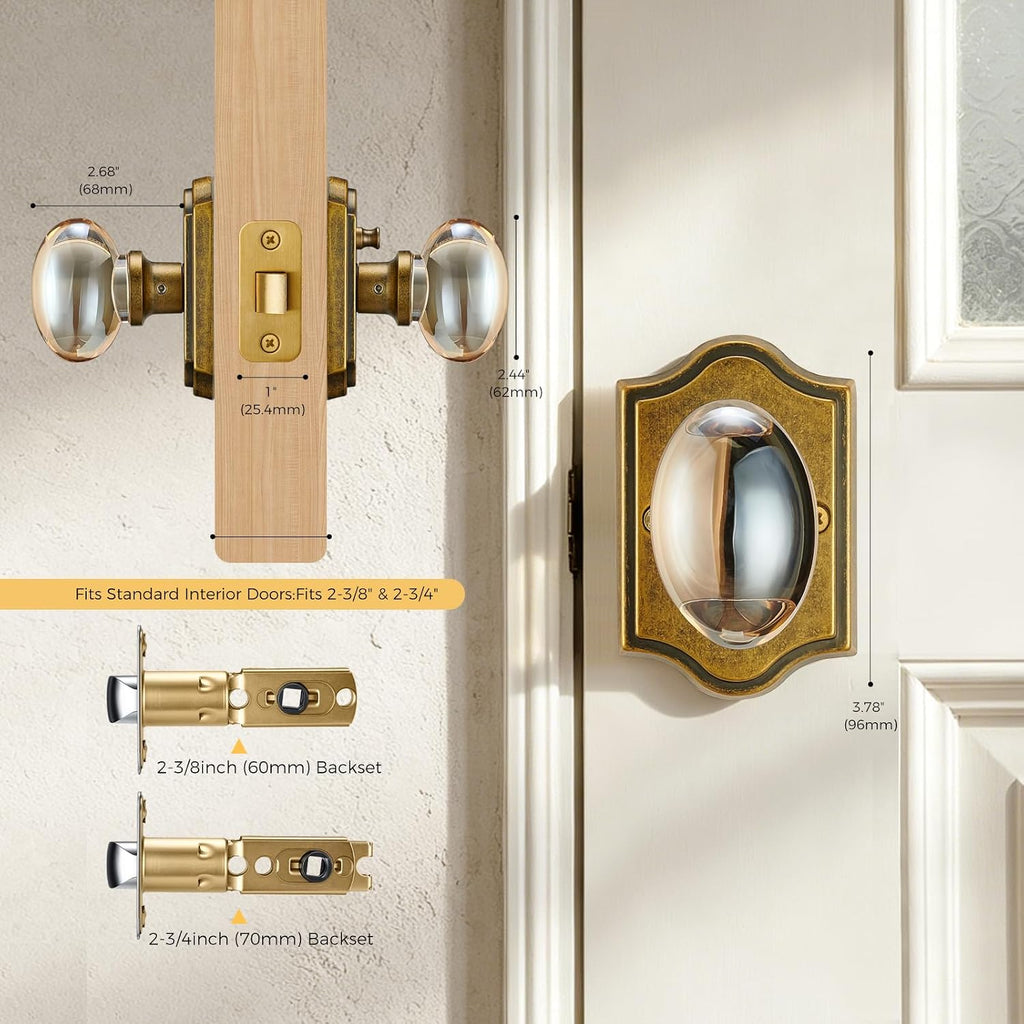 Champagne Crystal Antique Brass Privacy Door Knob