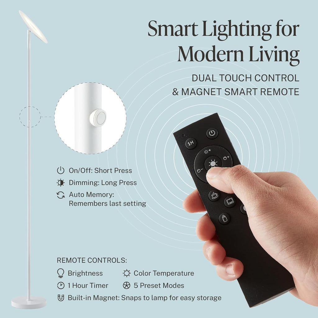 LED Torchiere Floor Lamp, 3200LM, 71" Tall Modern Torchiere Lamp in Pearl White, Stepless Dimming